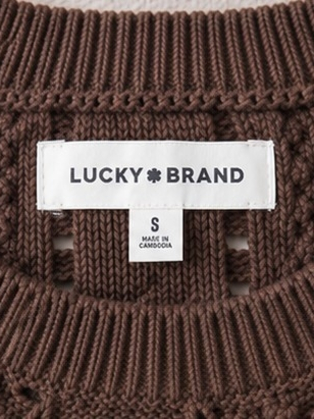 Lucky Brand Women's Brown Knit Sweater Top Size Small Short Sleeve 100% Cotton - Picture 3 of 3